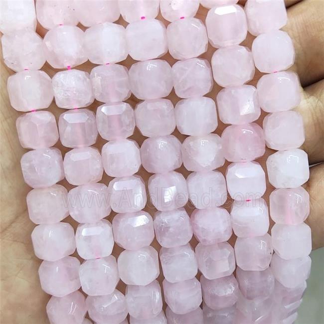 Natural Pink Rose Quartz Beads Faceted Cube