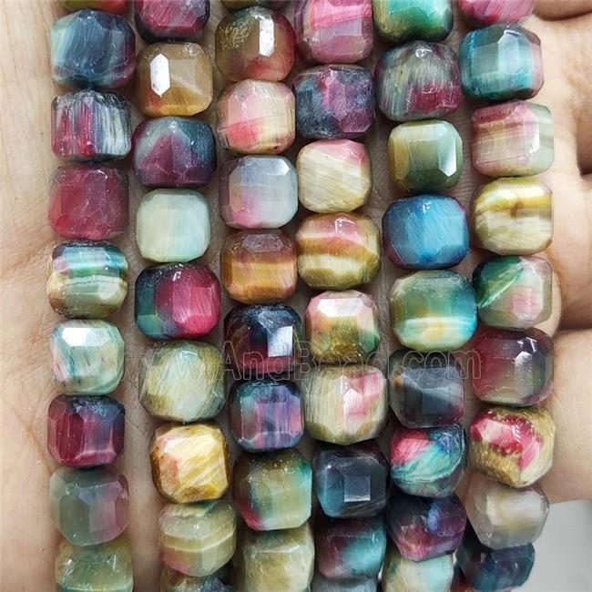 Tiger Eye Stone Beads Multicolor Faceted Cube