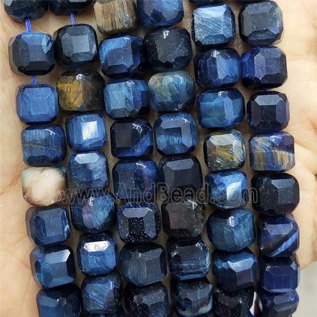 Tiger Eye Stone Beads Darkblue Faceted Cube