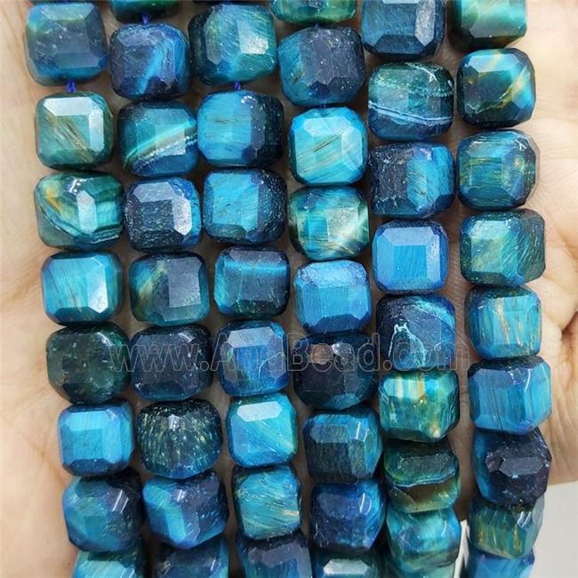Tiger Eye Stone Beads Blue Faceted Cube