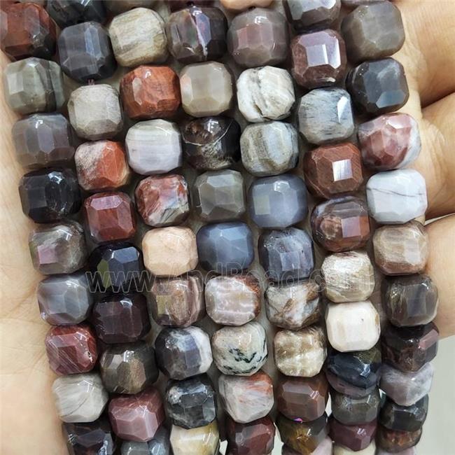 Natural Wood Petrified Jasper Beads Faceted Cube
