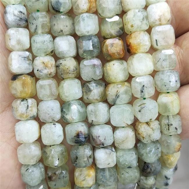 Natural Prehnite Beads Green Faceted Cube