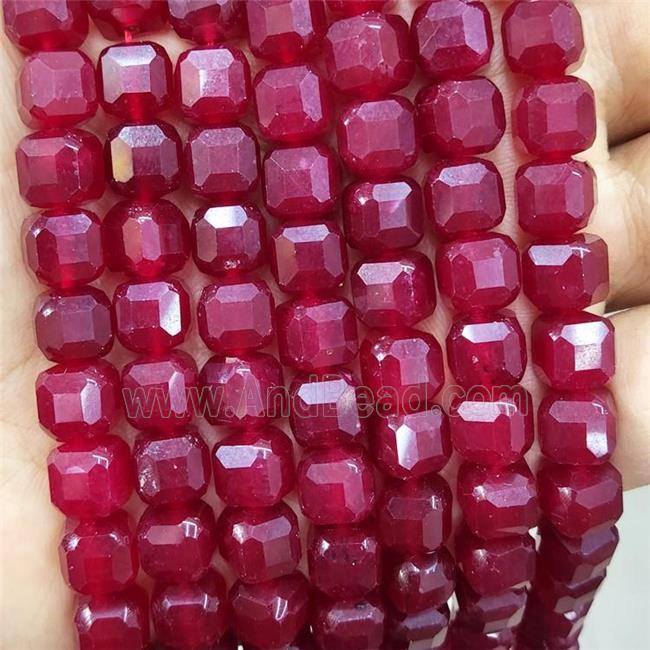 Red Dye Jade Beads Faceted Cube