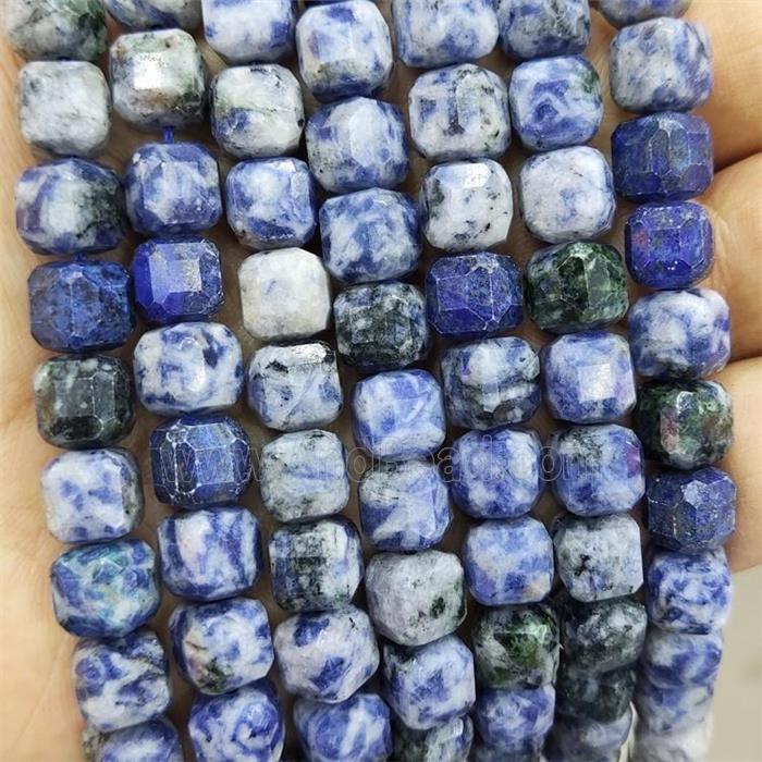 Natural Blue Dalmatian Jasper Beads Spot Faceted Cube