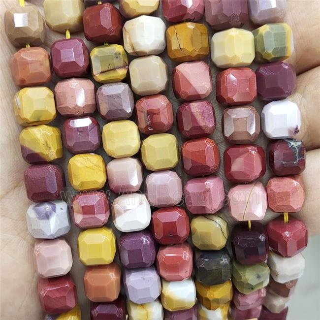 Natural Mookaite Beads Multicolor Faceted Cube