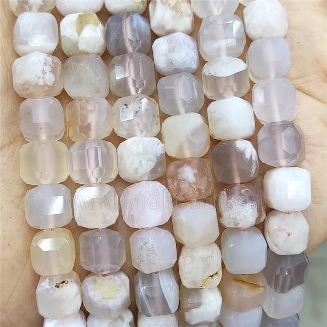Natural Cherry Sakura Agate Beads Faceted Cube