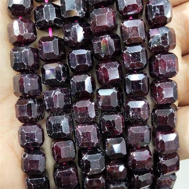 Natural Garnet Beads Dark Red Faceted Cube