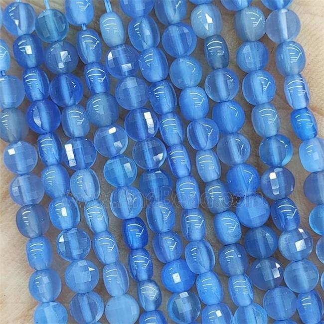 Natural Agate Beads Faceted Circle Blue Dye