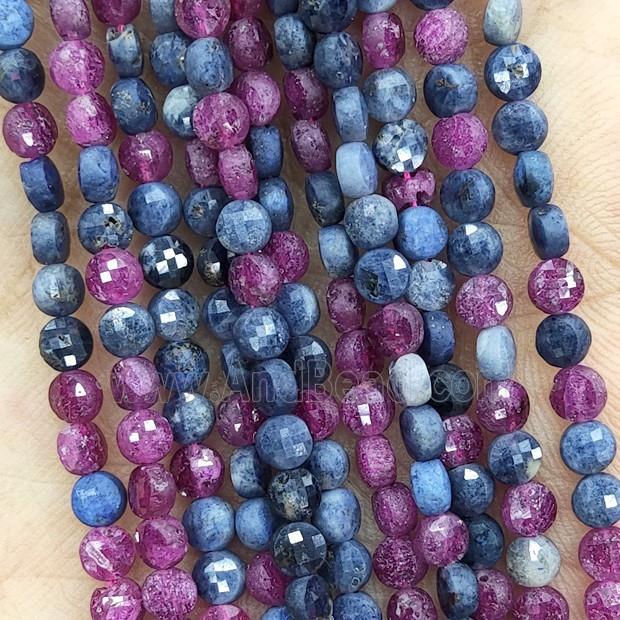 Natural Sapphire And Ruby Beads Red Blue Faceted Circle Mixed