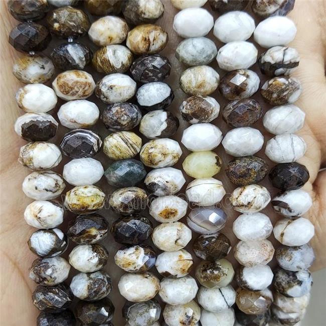 Natural American Wooden Petrified Jasper Beads Coffee Faceted Rondelle