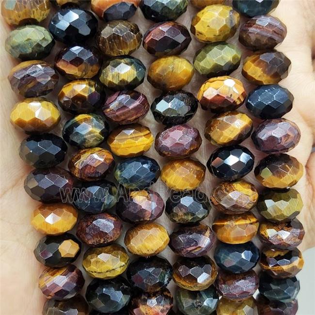 Tiger Eye Stone Beads Multicolor Faceted Rondelle