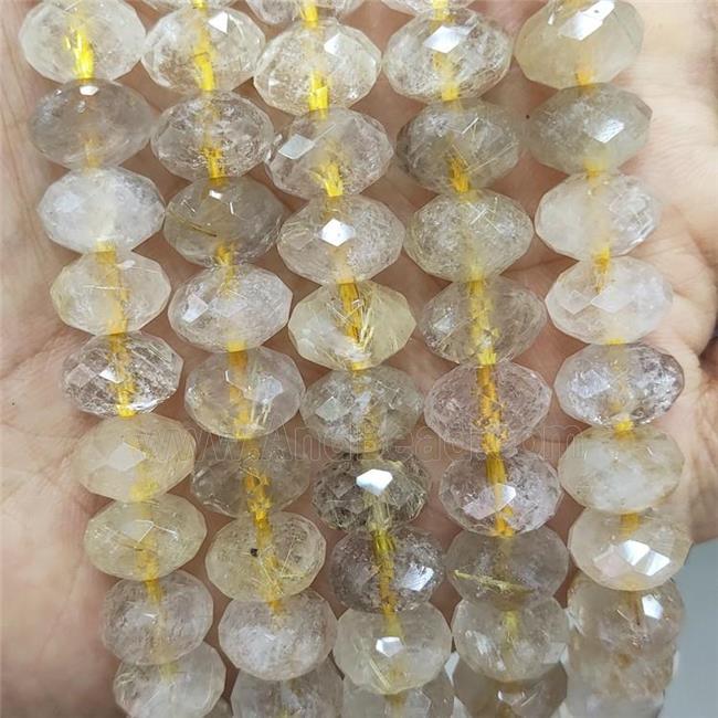 Natural Gold Rutilated Quartz Beads Faceted Rondelle