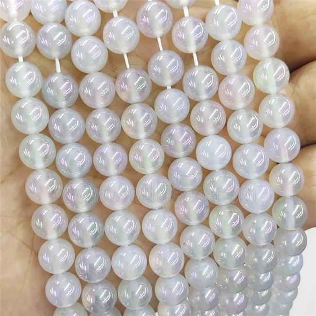 Natural White Agate Beads Smooth Round Electroplated