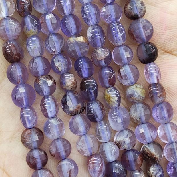 Natural Phantom Quartz Beads Purple Faceted Circle
