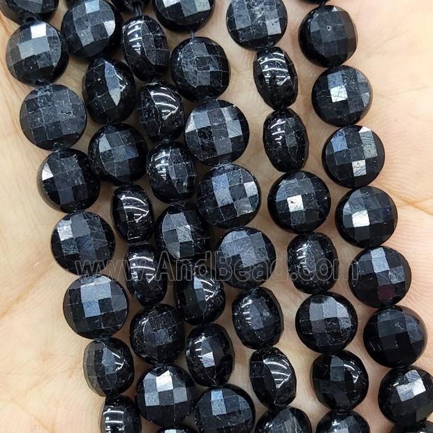 Natural Black Tourmaline Beads Faceted Coin