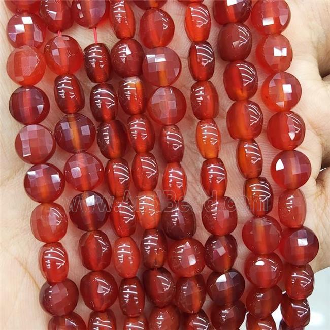 Natural Agate Beads Red Dye Faceted Circle