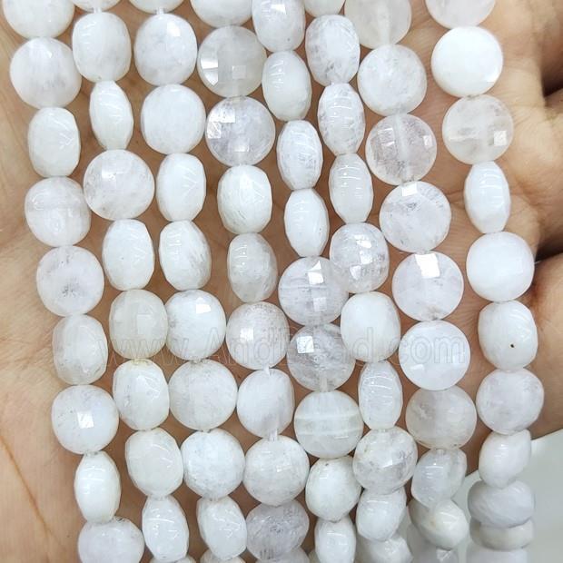 Natural White Moonstone Beads Faceted Circle