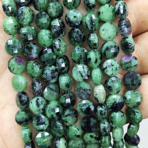 Natural Ruby Zoisite Beads Green Faceted Circle