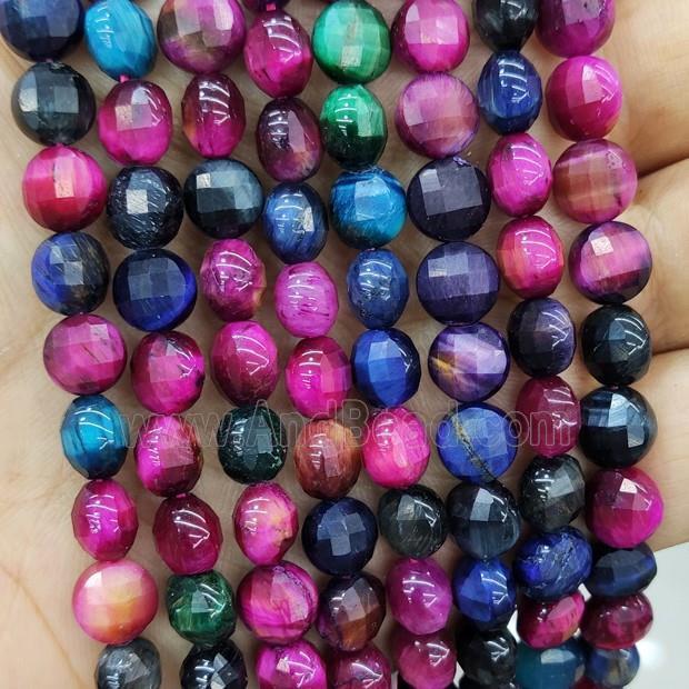 Natural Tiger Eye Stone Beads Multicolor Dye Faceted Circle