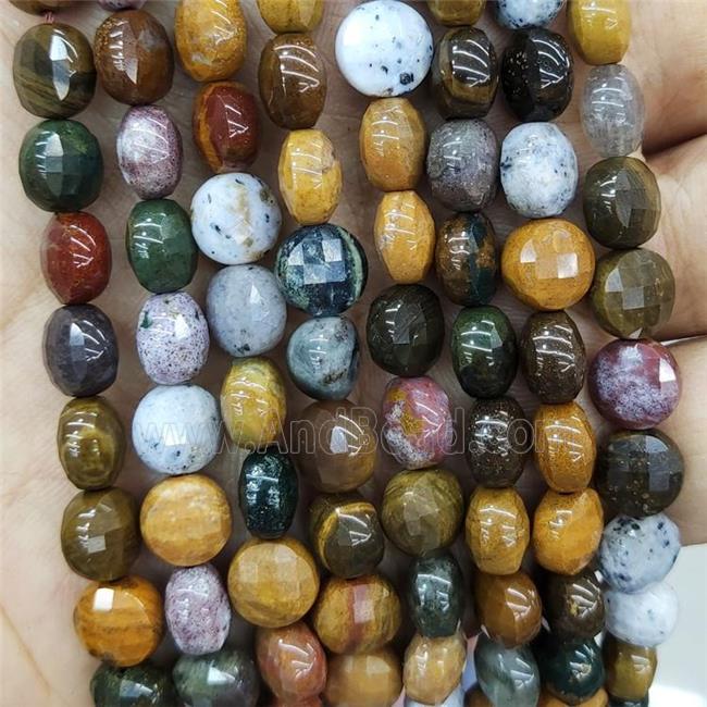 Natural Ocean Agate Beads Multicolor Faceted Circle