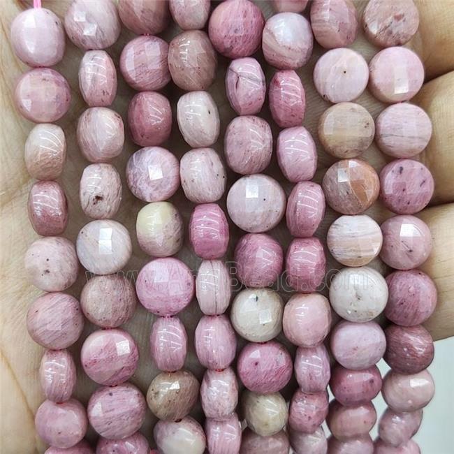 Natural Pink Wood Lace Jasper Beads Faceted Circle