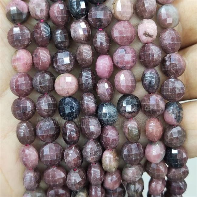 Natural Pink Rhodonite Beads Faceted Circle