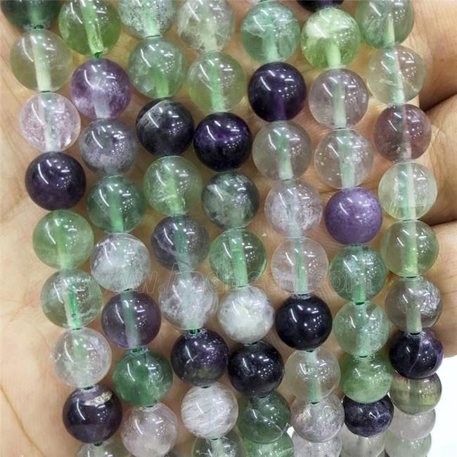 Natural Fluorite Beads Multicolor Smooth Round