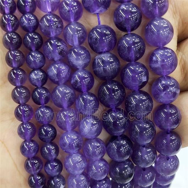 Natural Purple Amethyst Beads Smooth Round