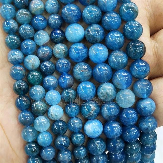 Natural Blue Apatite Beads Smooth Round