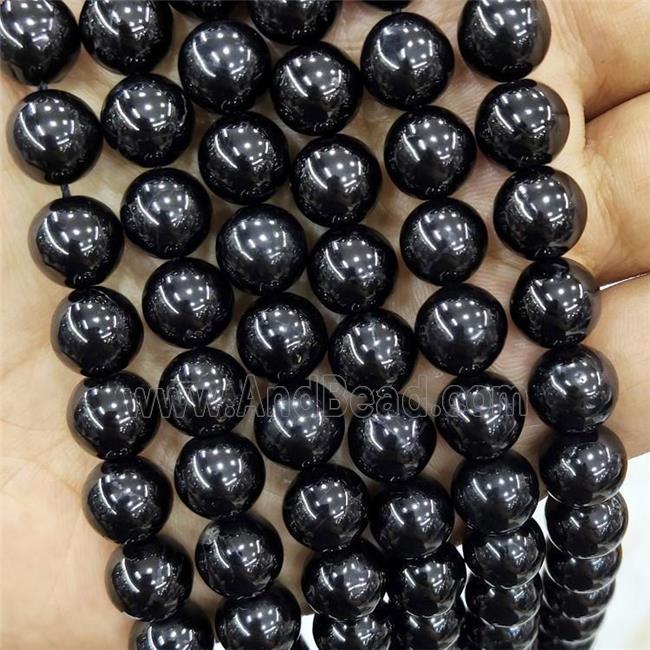 Natural Coal Crystal Beads Black Smooth Round