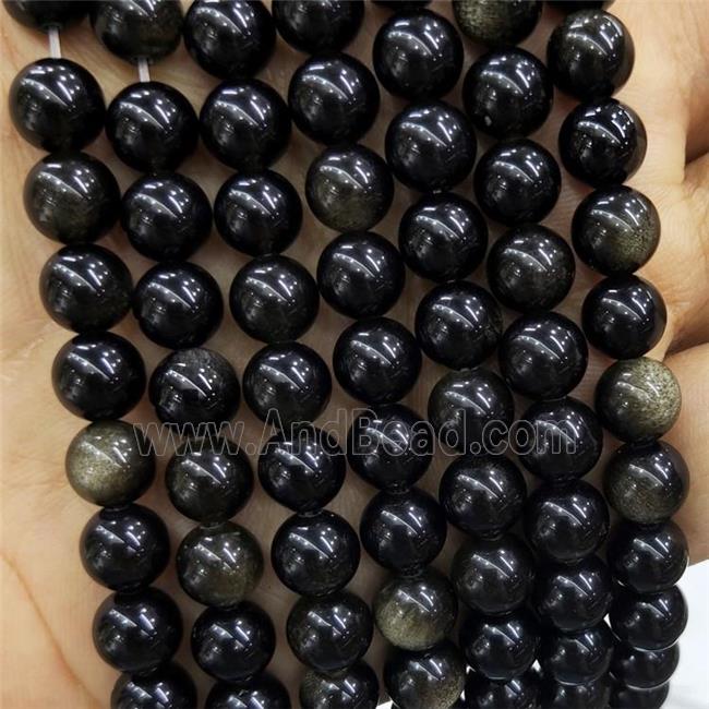 Natural Obsidian Beads Black Smooth Round