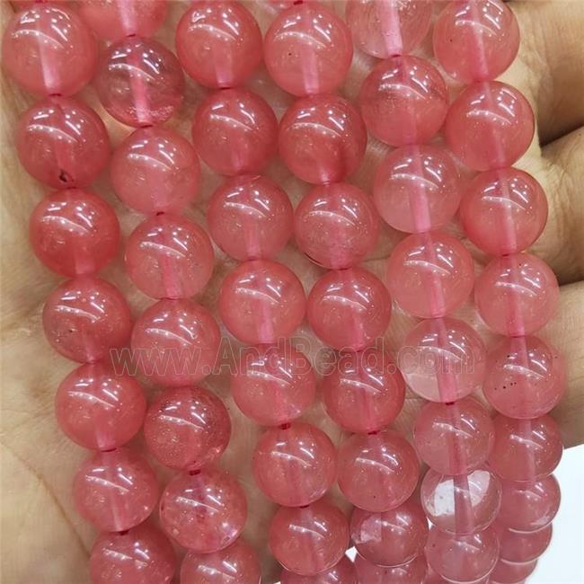 Red Synthetic Quartz Beads Smooth Round