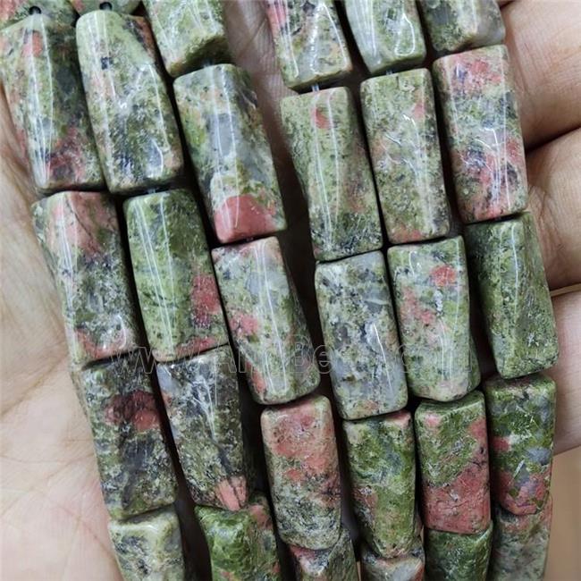 Natural Unakite Beads Green Twist Tube
