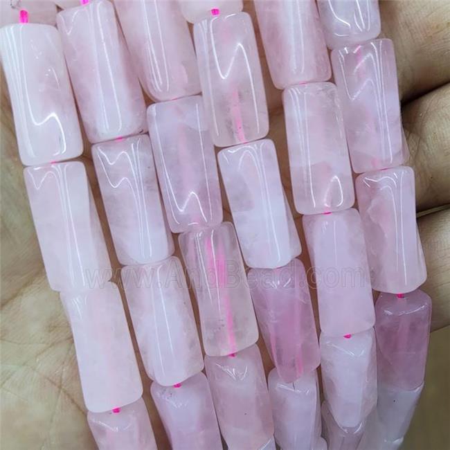 Natural Pink Rose Quartz Beads Twist Tube