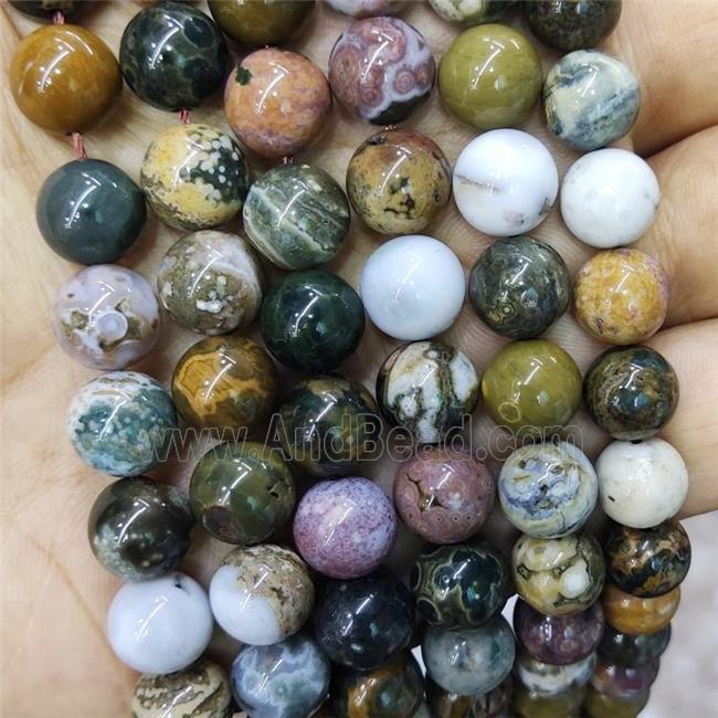 Natural Ocean Agate Beads Multicolor Smooth Round