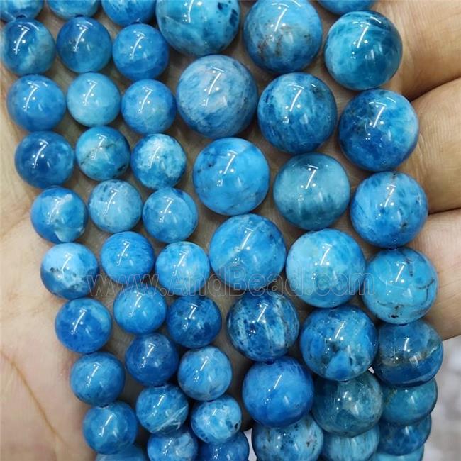 Natural Apatite Beads Blue Smooth Round
