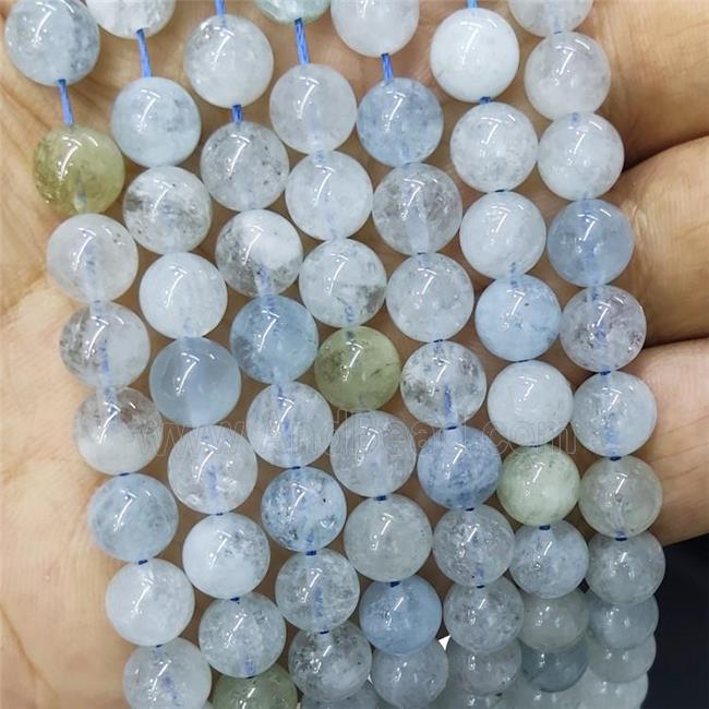 Natural Blue Aquamarine Beads Smooth Round