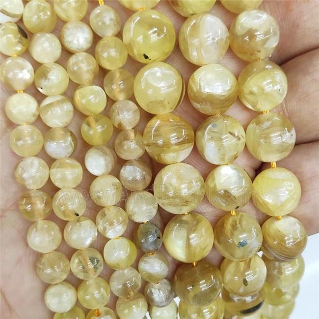 Natural Peruvian Lepidolite Beads Yellow Dye Smooth Round