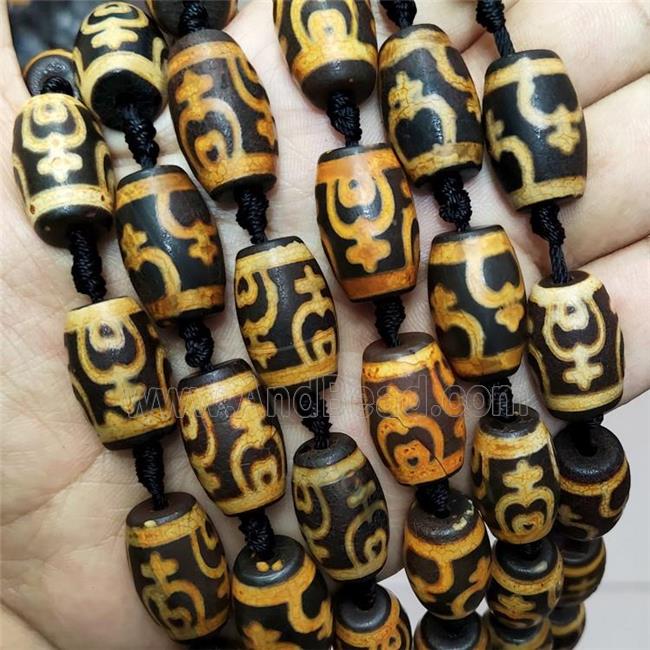 Tibetan Agate Barrel Beads Black Yellow
