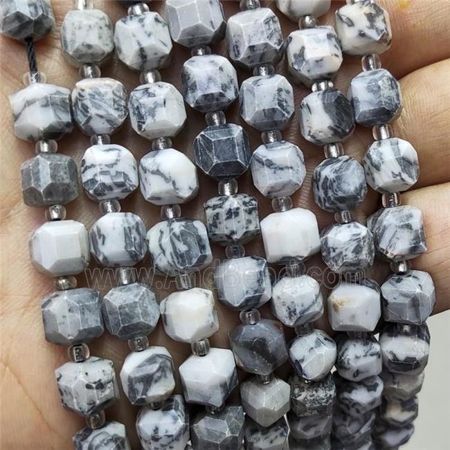 Natural Gray Map Jasper Beads Faceted Cube