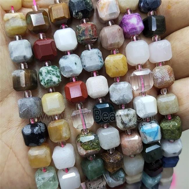 Mixed Gemstone Beads Faceted Cube