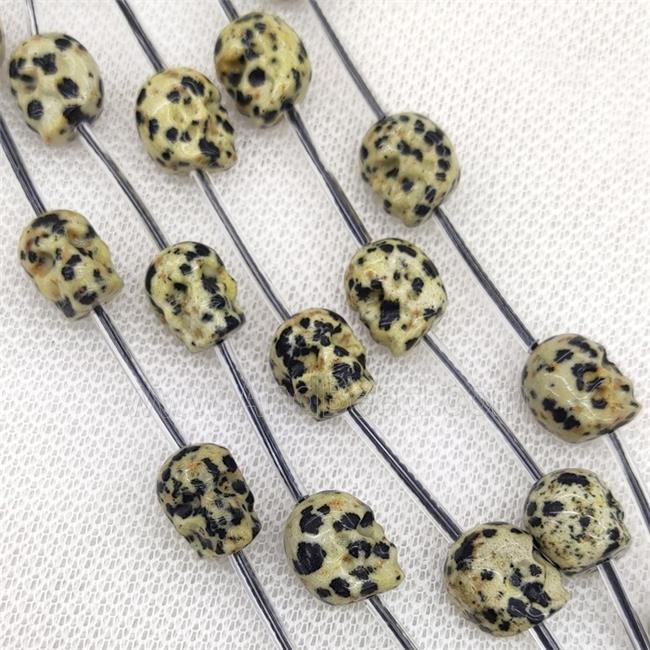 Natural Black Dalmatian Jasper Skull Beads Carved