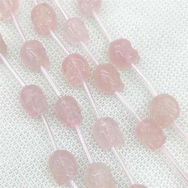 Natural Pink Rose Quartz Beads Skull Carved