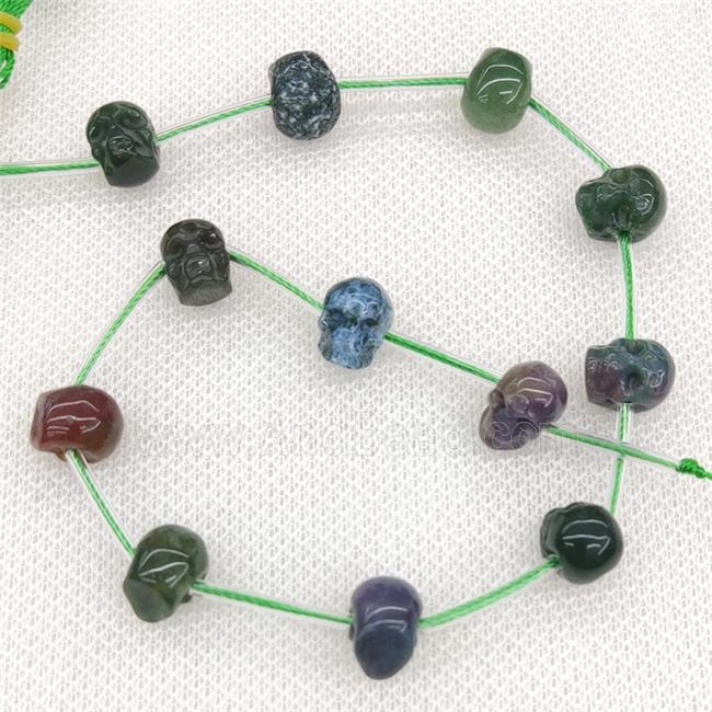 Natural Green Moss Agate Skull Beads Carved