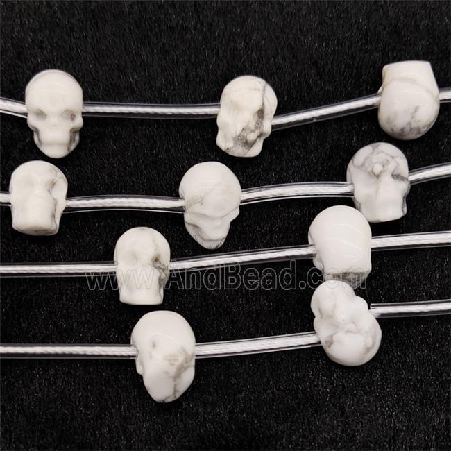 White Howlite Turquoise Skull Beads Carved
