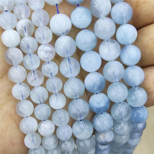 Natural Aquamarine Beads Blue Smooth Round