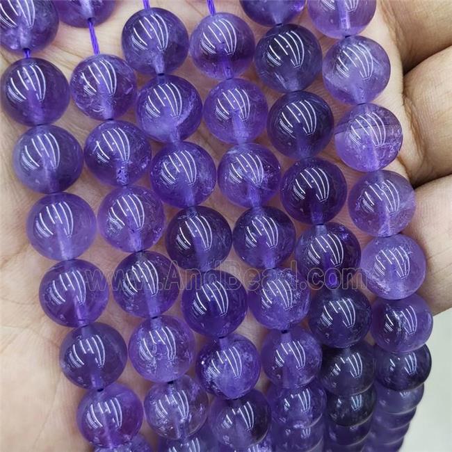 Natural Purple Amethyst Beads Smooth Round