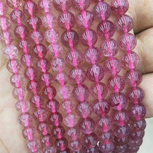 Natural Pink Strawberry Quartz Beads Smooth Round
