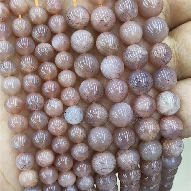 Natural Peach Sunstone Beads Smooth Round