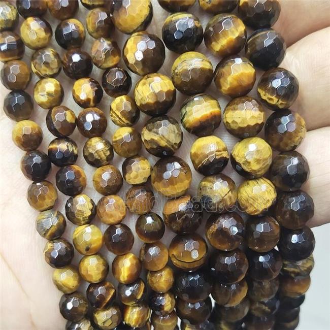 Natural Tiger Eye Stone Beads Faceted Round